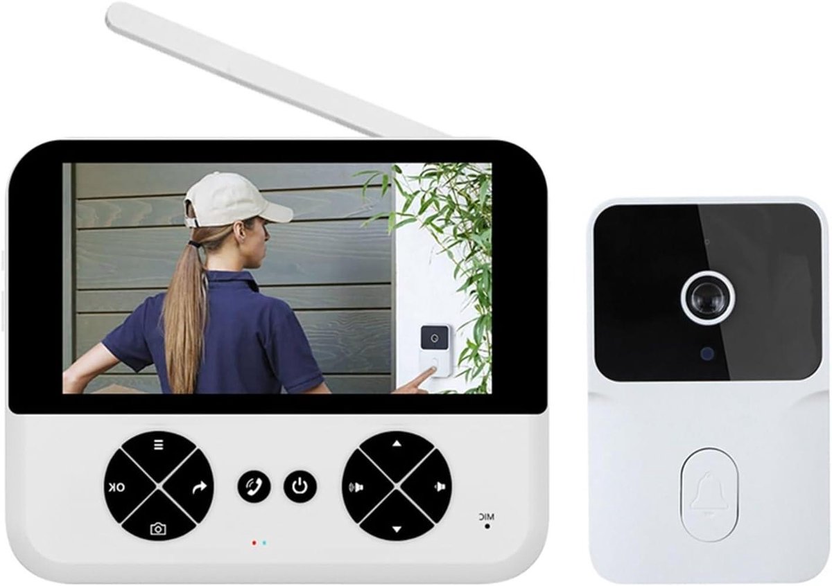 Video Intercom Deurbel - Slimme Deurbel Beveiliging - Veilig Thuis - 4.3 Inch IPS Scherm - 10x10x10 mm - Wit