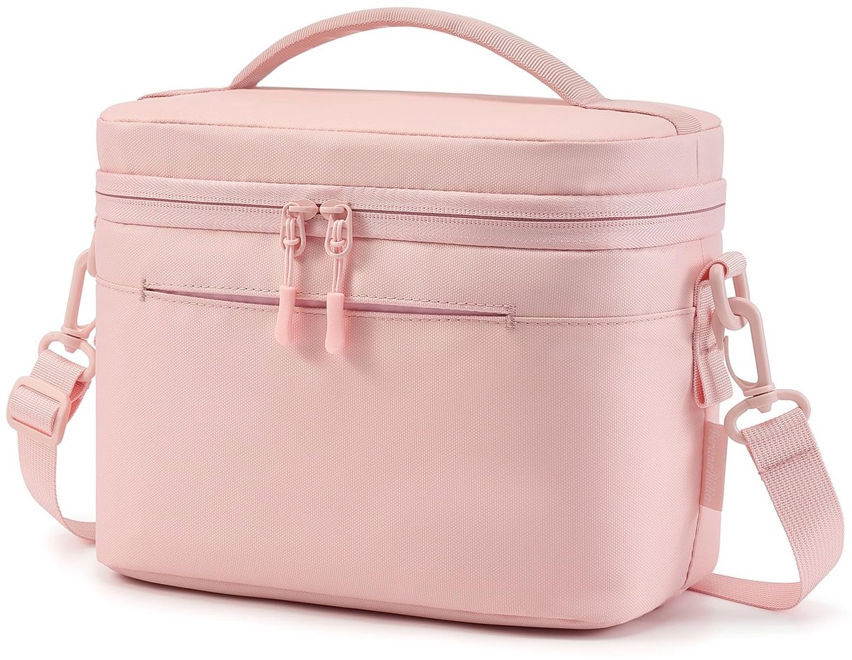 SnelShoppen - Geïsoleerde Lunchtas voor Volwassenen - Draagbare Koeltas met PU-gecoate Buitenkant - 6.5L Roze - Perfect voor Werk, Reizen, Picknick, e