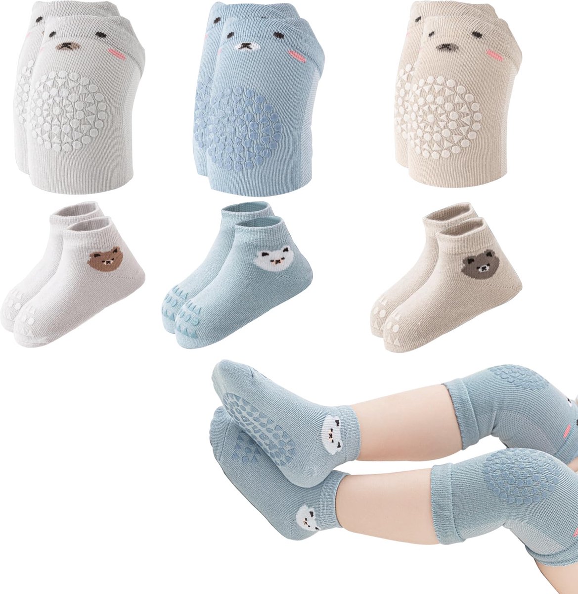 Dailygoods - Baby Kniekussentjes en Sokken - 3 Paar Antislip voor Peuters