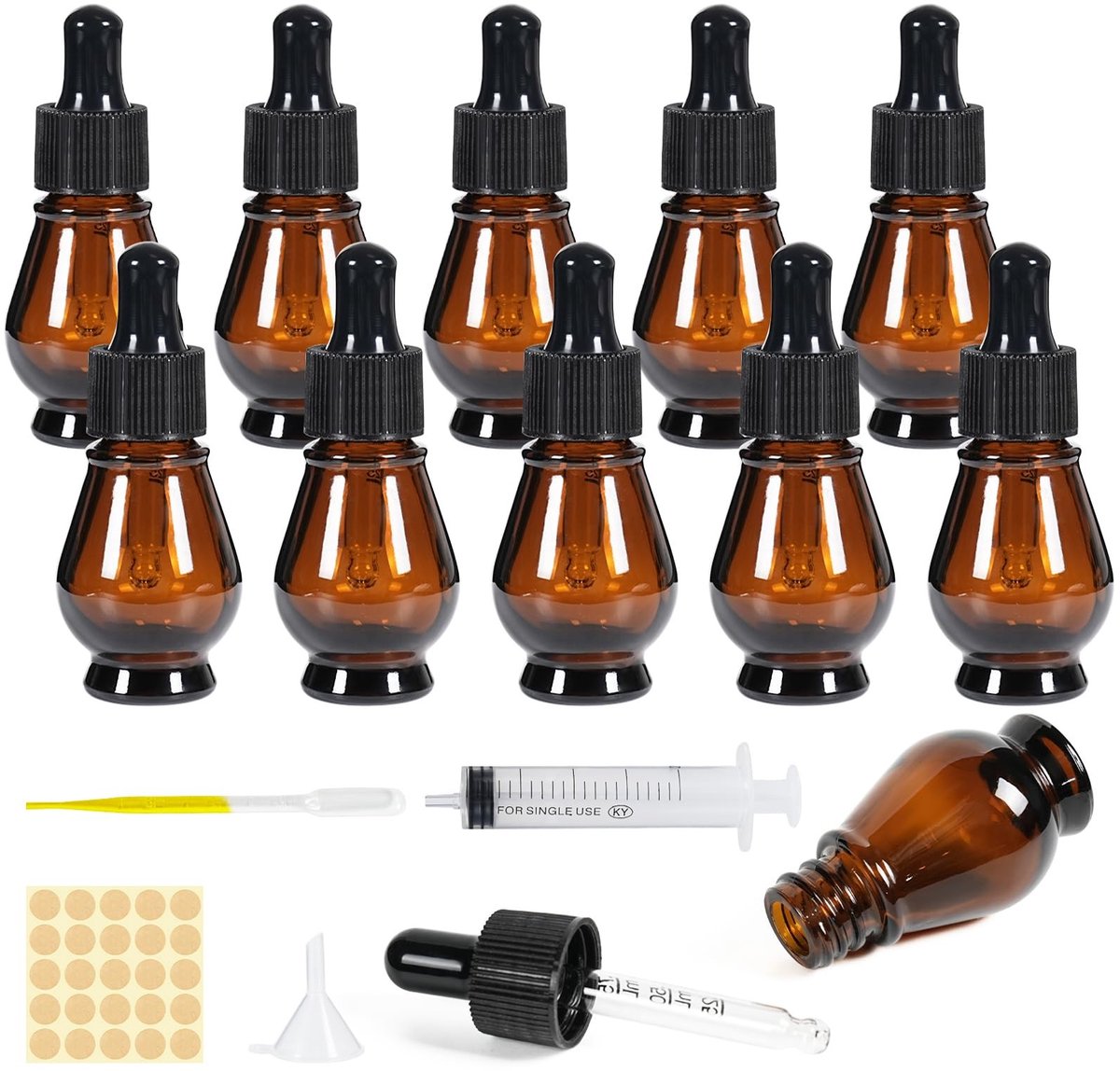 Dailygoods- Druppelfles 10 Stuks - Amber Glazen Pipetflesjes 10ml - Peervormig - Druppelflessen - Geschikt voor Etherische Oliën - Elegant Ontwerp - Pipetfles