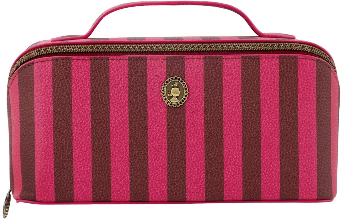 Dailygoods - Cyrille Cosmetic Bag - Striped Toilettas in Roze en Bruin