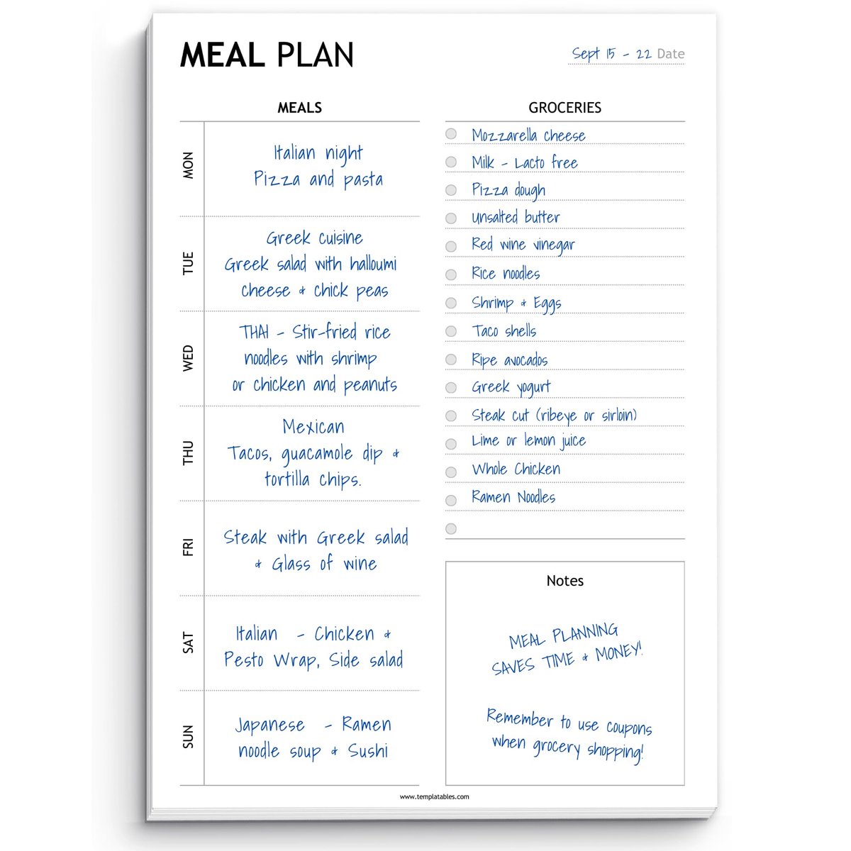 Dailygoods - A5 Wekelijkse Maaltijdplanner, Deskpad met Boodschappenlijst - 50 Vellen