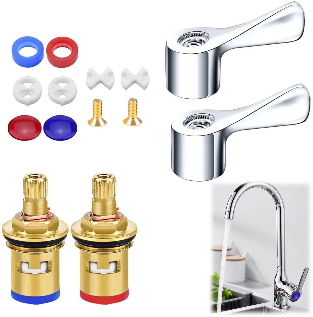 Dailygoods - 2 Set Vervangende Mengkranen Ventielen voor Keukenkranen