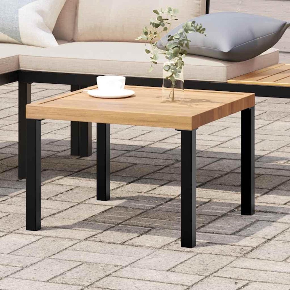 Outdoor Salontafel - Terrastafel Bijzettafel - Buiten Ontspannen - Onderhoudsvriendelijk Staal - 55 x 55 x 395 cm - Zwart