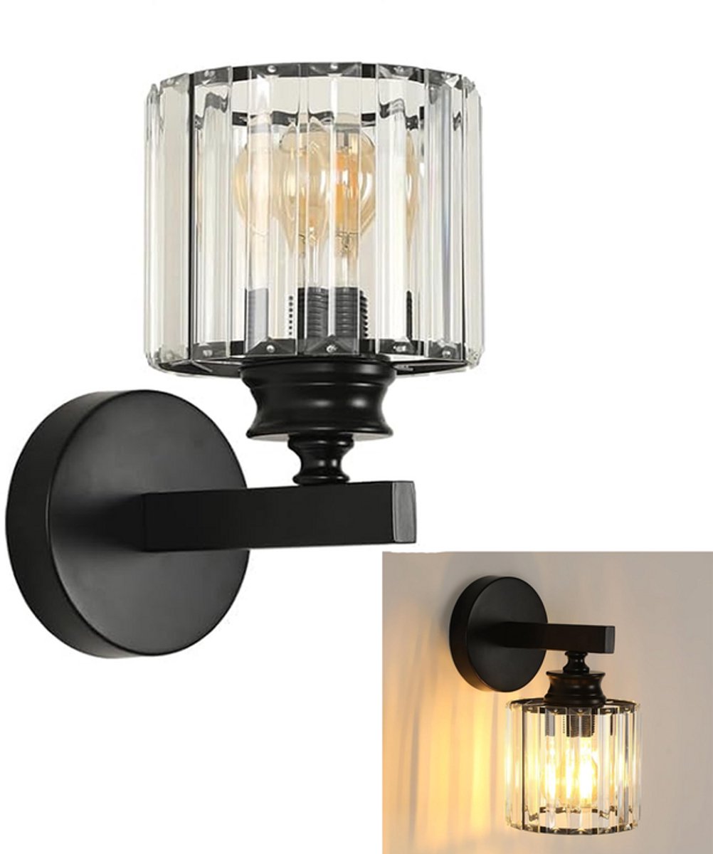 KZQ Moderne Retro Kristal Wandlamp Plafondlamp - E27 Fitting - Zwarte Sconce - Voor Slaapkamer Woonkamer Hal Gang