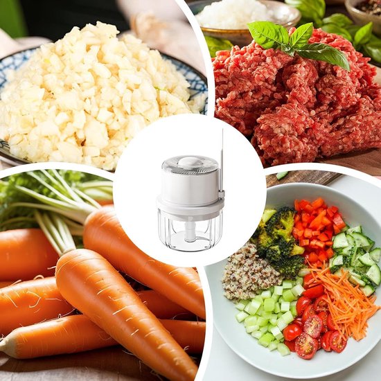Knoflook Hakker - Mini Keukenmachine - Snel Ingrediënten Snijden - Draadloos Werken - 350 ml Capaciteit - Wit — afbeelding 3