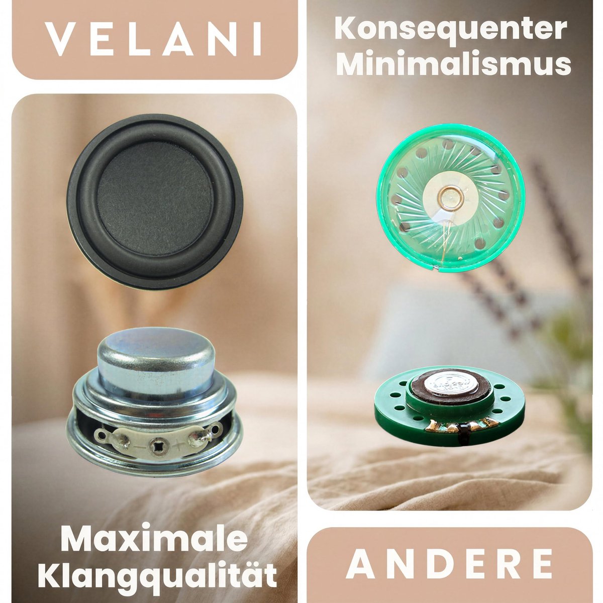 SnelShoppen - VELANI Soundbox Vogeltjilp Geluidsbox met Bewegingsmelder voor Toilet - Natuurgeluiden, Saunamuziek in Pastelgrijs Hartvorm - Perfect vo