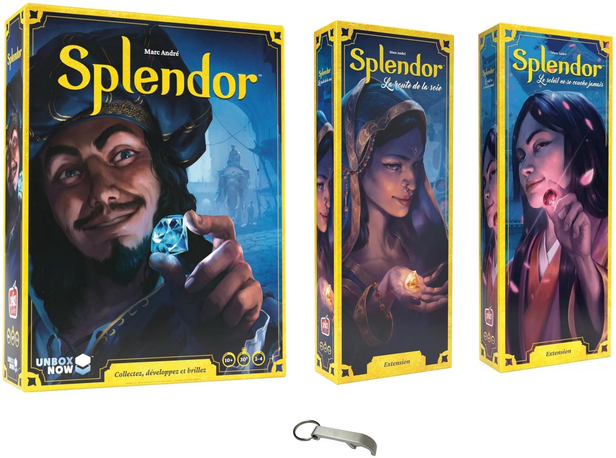 SnelShoppen - Bordspel Set Splendor + Zijderoute + De Zon gaat nooit onder Franse versie + 1 Decap Blumie (Base + 2 Ext) voor Familie Avonden, Gezelli