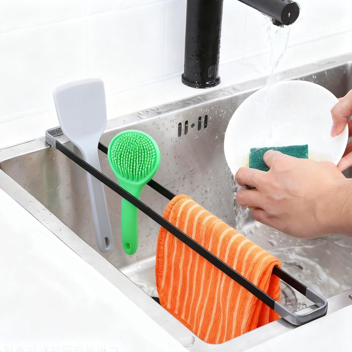 Thijox - 2 Stuks Gootsteenorganizer - Multifunctionele Spoeldoekhouder van Duurzaam ABS - Zwart - Praktische Keukenaccessoire voor Gootsteen en Spoelb