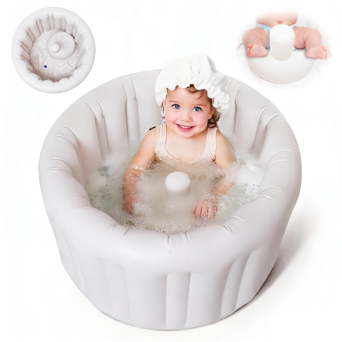 SnelShoppen - Opblaasbare Babybadkuip - Draagbaar Peuterbad voor Douche - Reisvriendelijk, Antislip, Veilig met Dik Kussen - Ideaal voor 6-24 Maanden