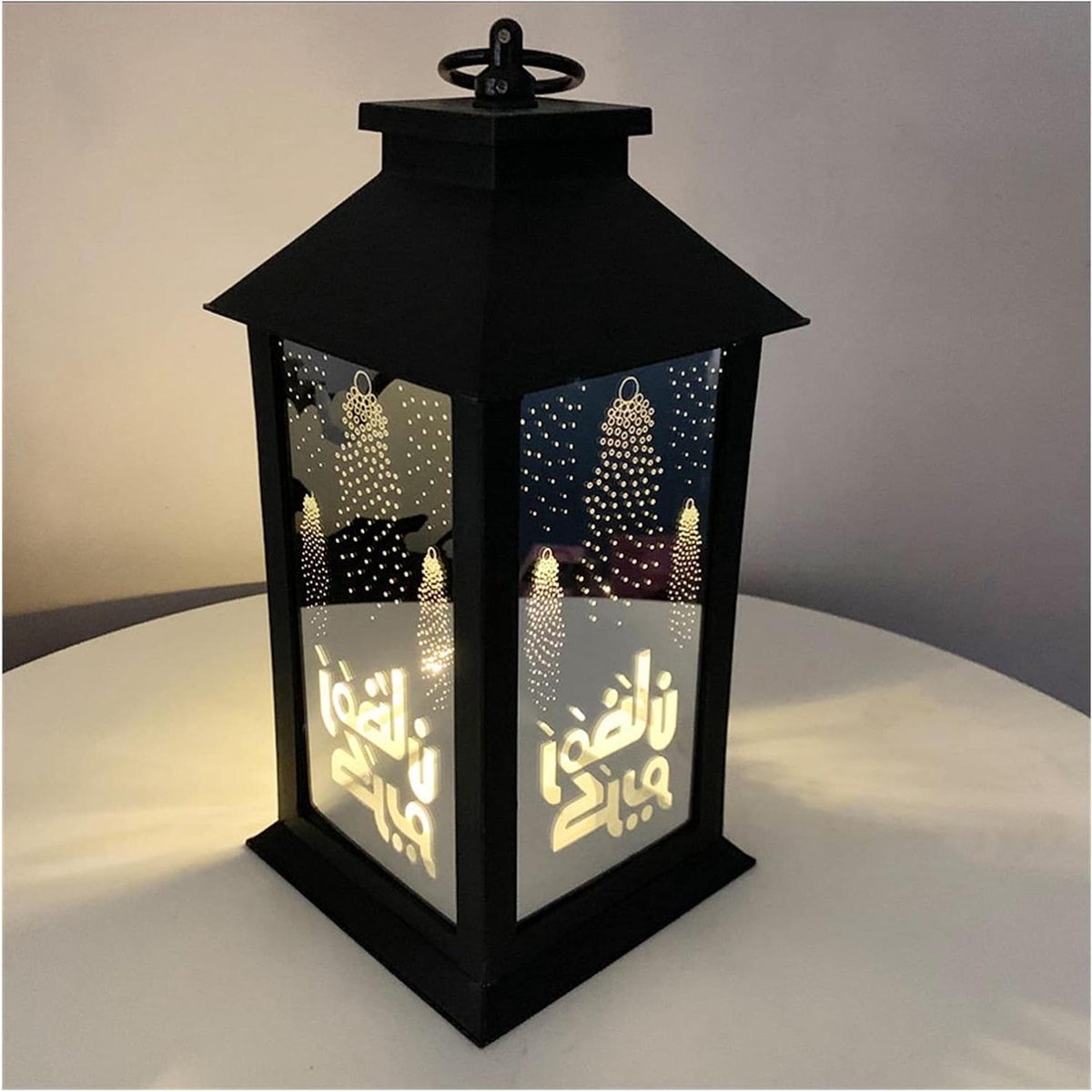Maan lamp - Decoratieve lantaarn - Feestelijke sfeer - Met LED kaars - 14x14x29cm - Warm wit