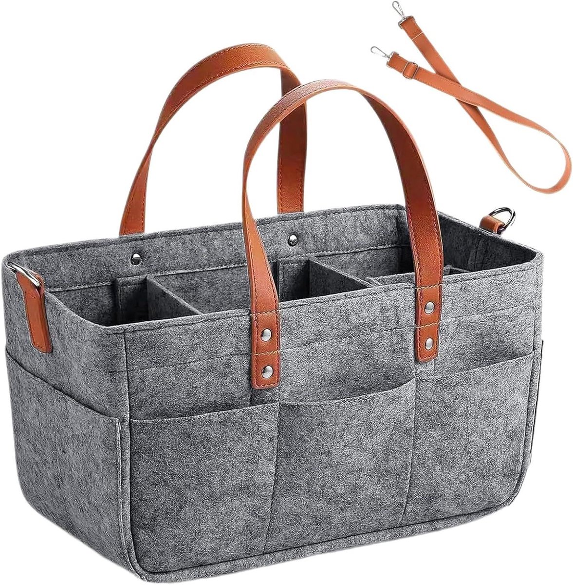 Luiermand Baby - Opbergmand Vilten - Babykamer Organiseren - Met Schouderriem - 38 x 23 x 18 cm - Meerkleurig