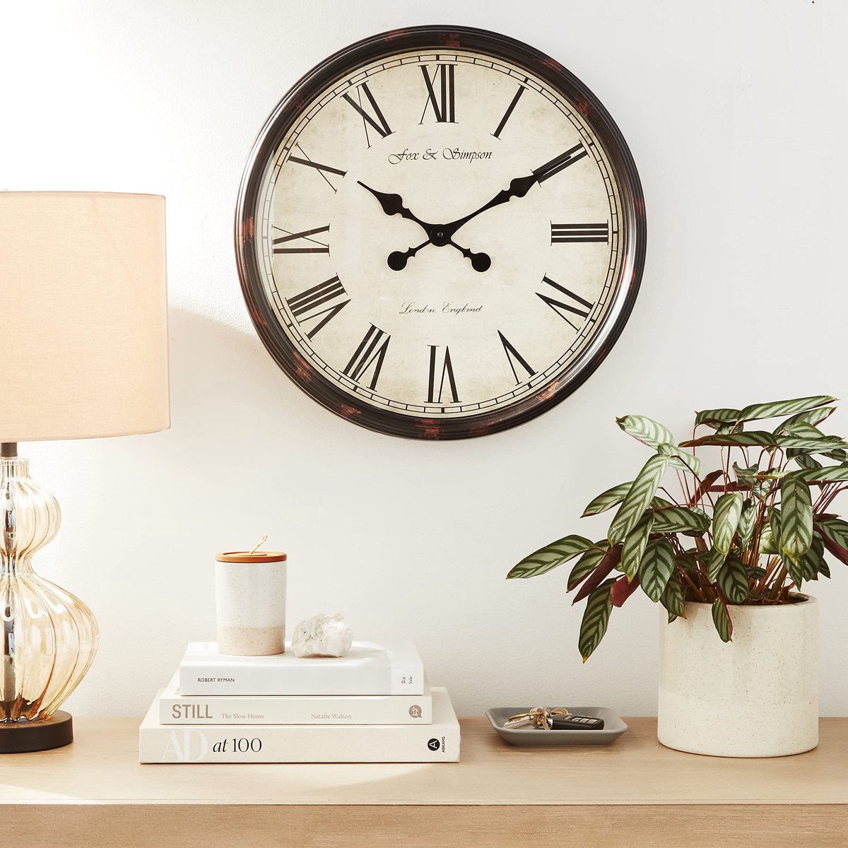 SnelShoppen - Extra Grote 50cm Wandklok Crème (Zwart) - Moderne Klok voor Keuken, Woonkamer, Slaapkamer - Stijlvol Interieuraccessoire