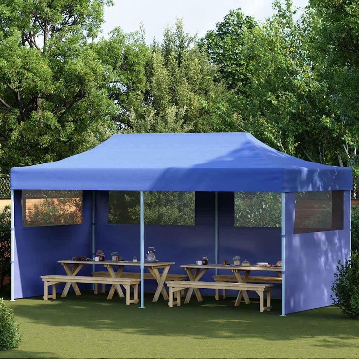 Opvouwbare Partytent - Tuinpaviljoen Feesttent - Buitenfeesten Organiseren - 100% Waterdicht Dak - 3 x 6 m - Blauw