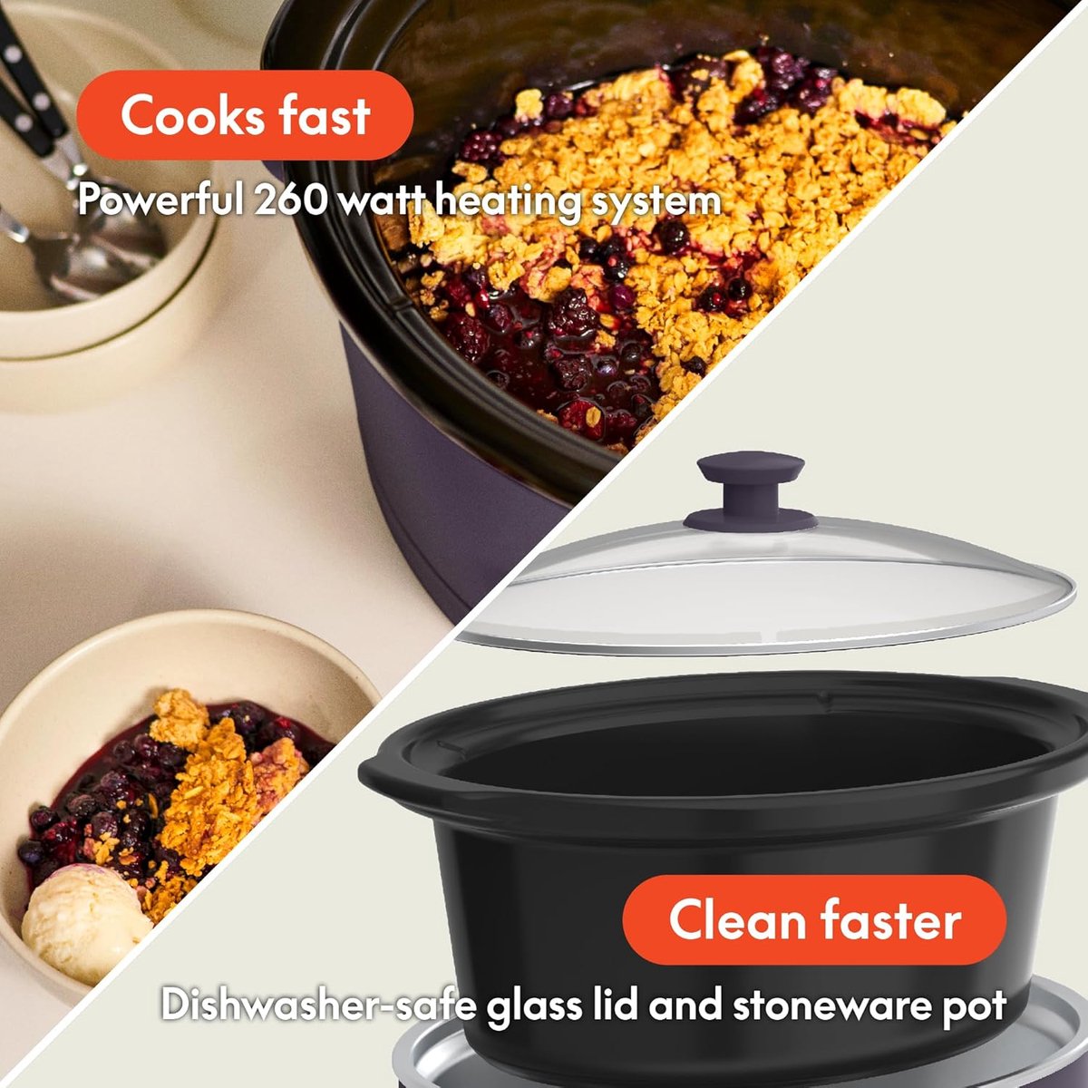 Slow Cooker - Crockpot Stoofpot - Grote Maaltijden Bereiden - Keramische Antiaanbaklaag - 6 Liter - Pruim – foto 2