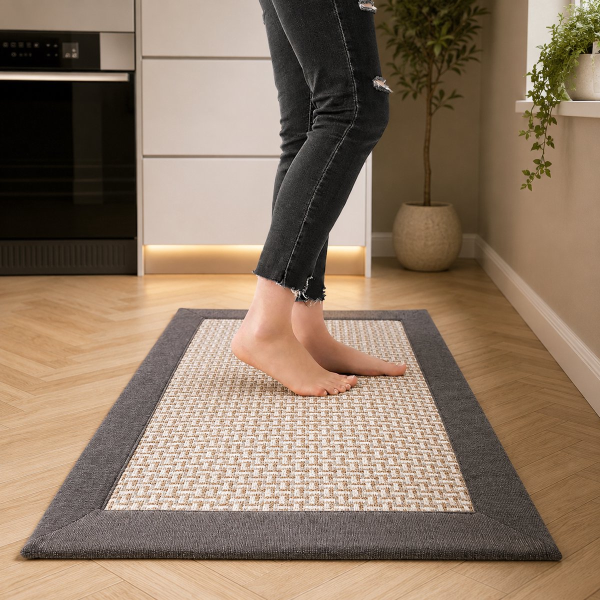 Keukentapijt wasbaar antislip keukenloper katoen linnen geweven absorberend 50x80cm grijs