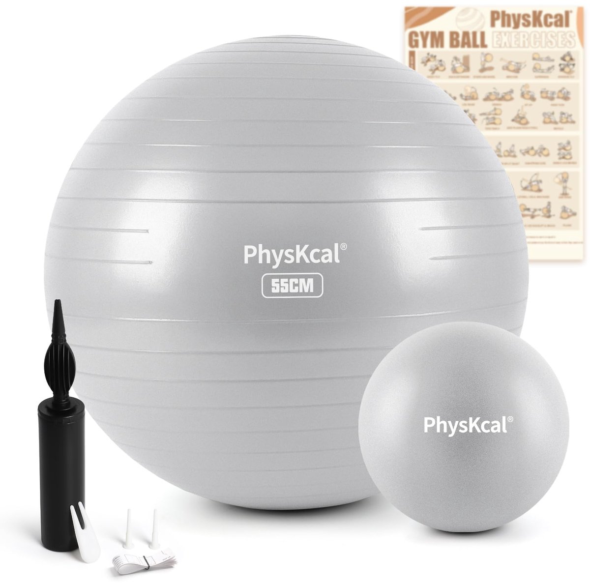 SnelShoppen - Ergonomische 55 cm Grijze Gymnastiekbalset - Zitbal voor Kantoor, Thuiswerk, Fitness, Actieve Zitoplossing