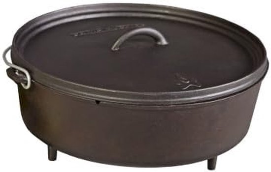 Gietijzeren Dutch Oven - Kampeerpan Ovalen Pan - Buiten Koken - Voorbehandeld Gietijzer - Tot 41 cm - Zwart — afbeelding 2