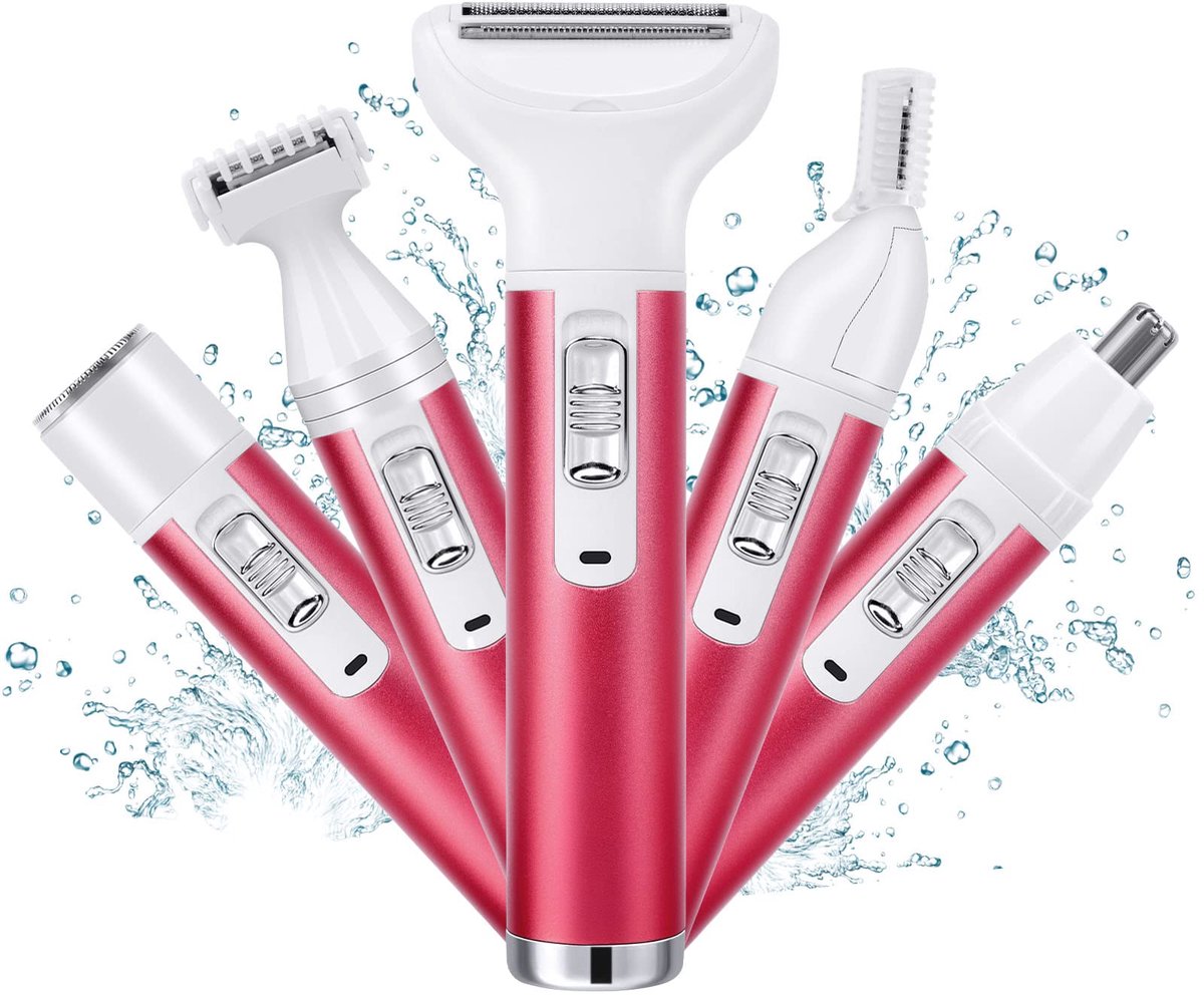 SnelShoppen - ACWOO Elektrisch Dames Scheerapparaat 5-in-1 Draadloos Pijnloos Oplaadbaar Epilator voor Gezicht, Benen, Oksel, Neus, Armen, Bikinilijn