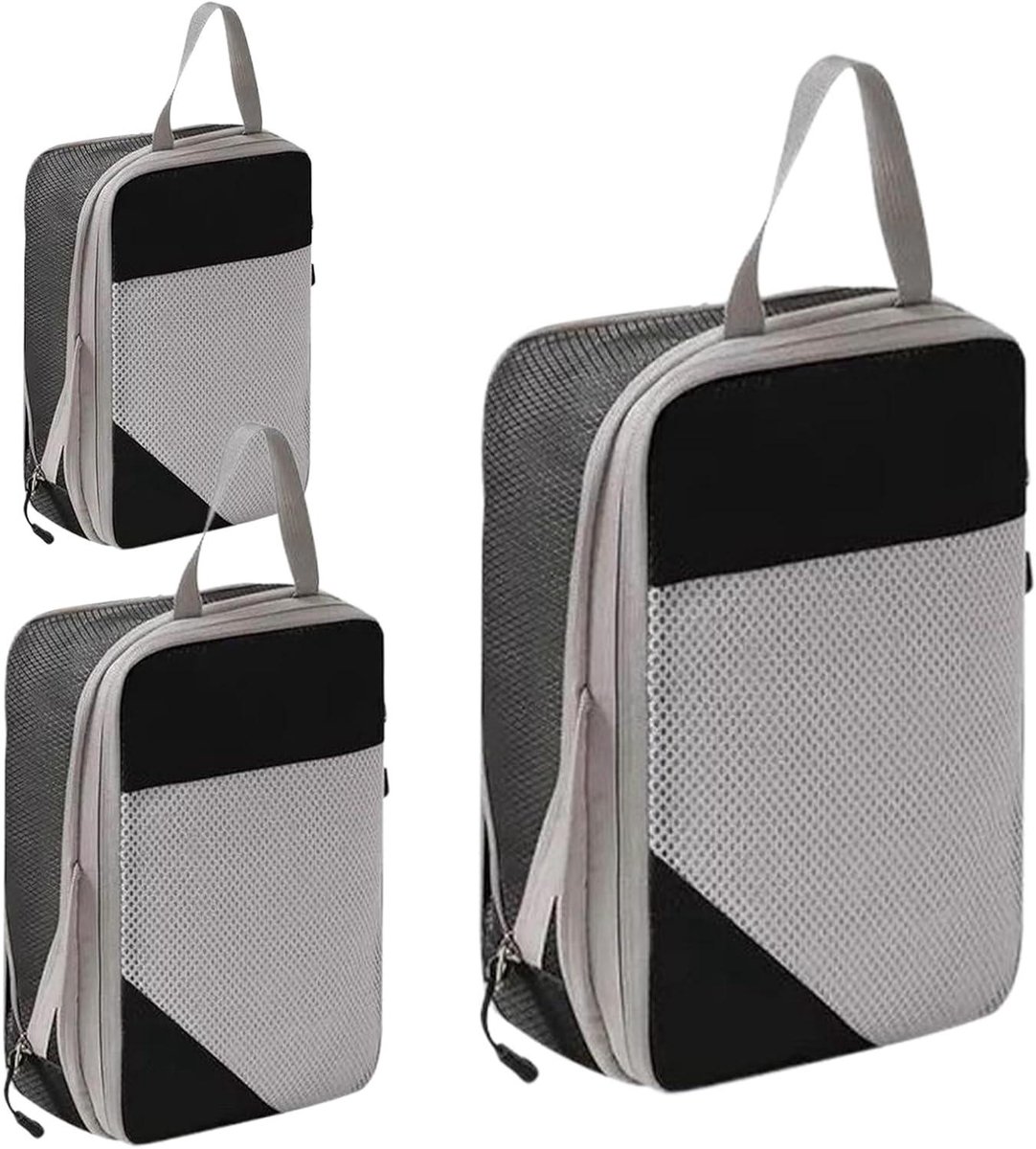 Packing Cubes - Reis Organizers - Bagage Compact Maken - Compressie Technologie - 3 Stuks Set - Zwart