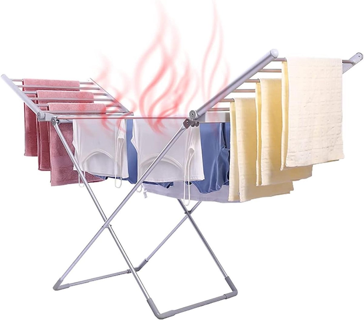 Elektrische Kledingdroger Verwarmd Rek Droogrek Kleding Drogen Constante Temperatuur 147.5 x 53 x 94 cm Zilver