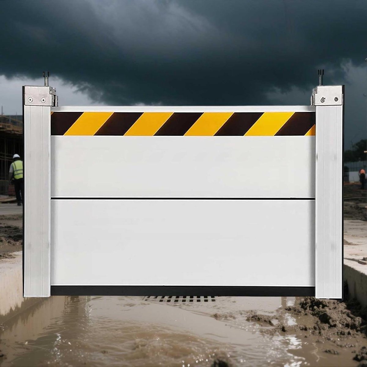 Waterkering - Overstromingshek - Wateroverlast voorkomen - Reflecterende waarschuwingsstrips - 100x100CM - Zwart