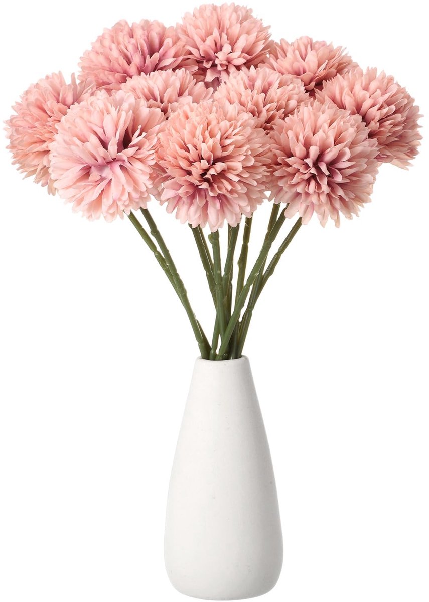 SnelShoppen - 12 Stuks Kunstbloemen Chrysant Boeket - Zijde Kunst-Chrysanten in Stoffig Roze - Perfect voor Huis, Tuin, Bruiloft en Feest Decoratie