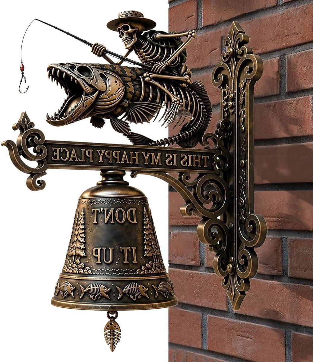 Skelet Visser Muur Bel - Gotische Wanddecoratie Deurbel - Tuin Decoratie - Mysterieus Donker Romantisch Ontwerp - 25 cm