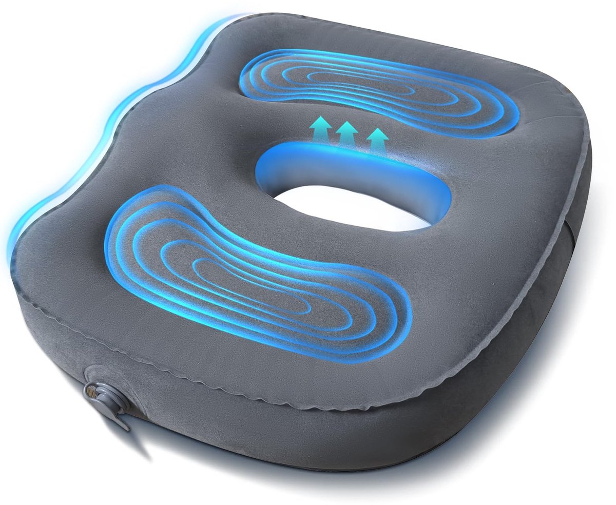 Dailygoods - Opblaasbaar Orthopedisch Kantoor Kussen voor Coccyx - Ergonomische Steun voor Langdurig Zitten