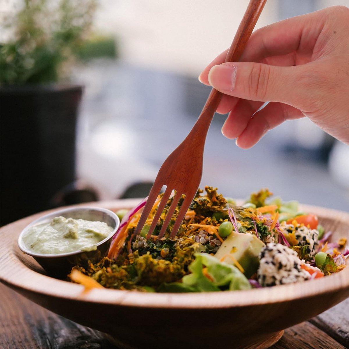 Dailygoods - Houten Salade- en Grillvork met Lange Handgreep