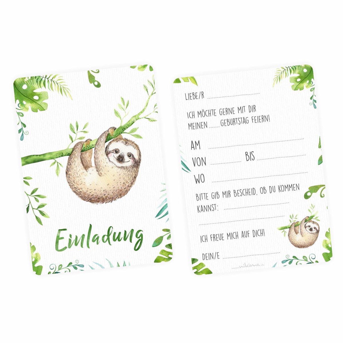 Dailygoods - 5 Uitnodigingskaarten Luier Jungle Groen - Inclusief Enveloppen voor Kinderen Verjaardag
