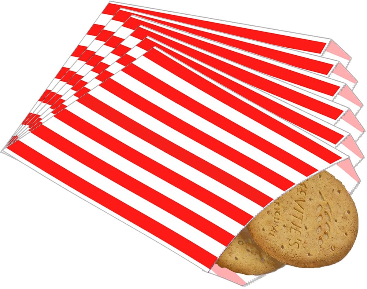 Dailygoods - 100 stuks kleine gestreepte papieren zakken - Traktatiezakjes voor kinderen