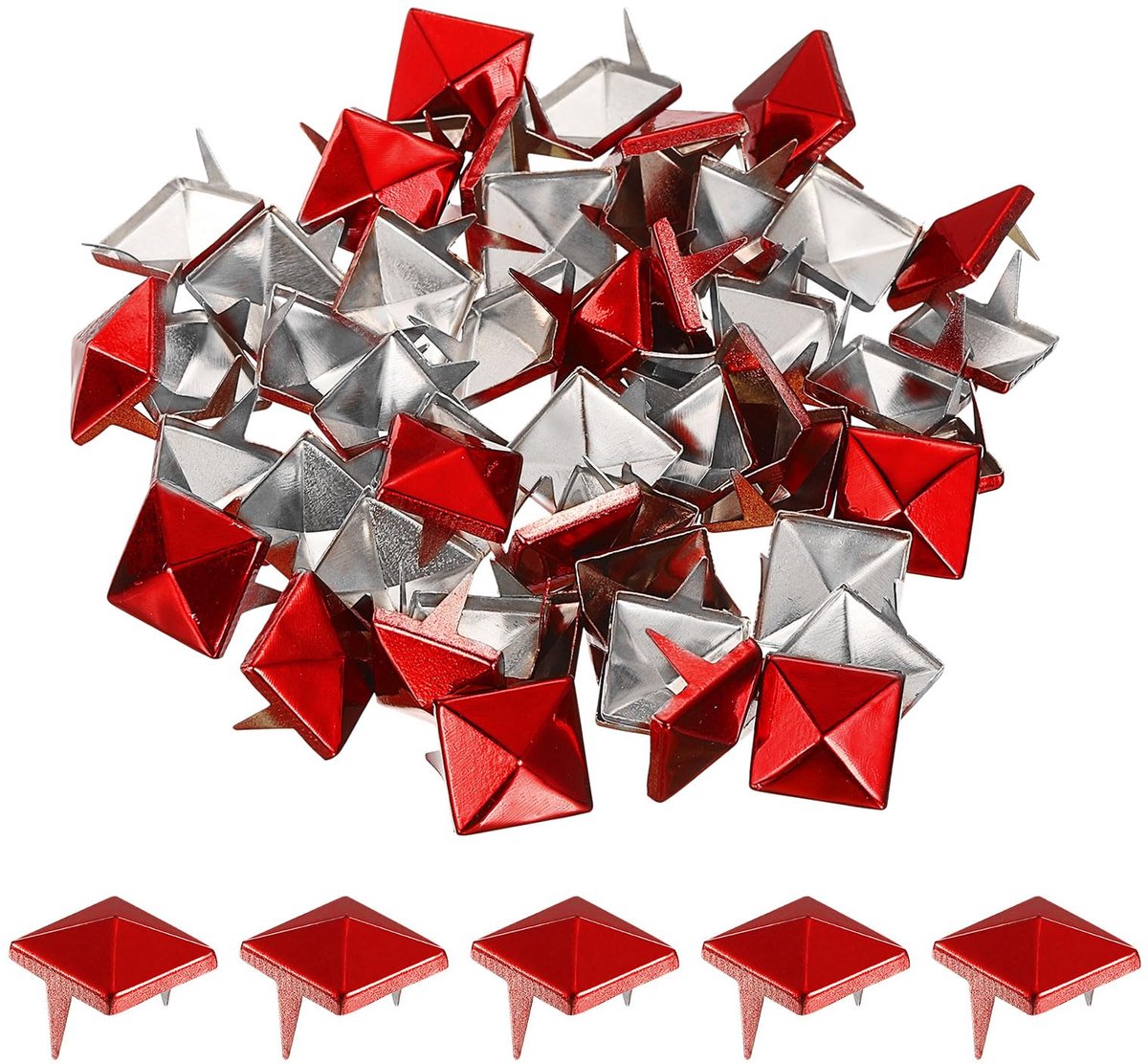 Dailygoods - 50 Stuks Vierkante Piramide Nieten - Rood voor Kleding