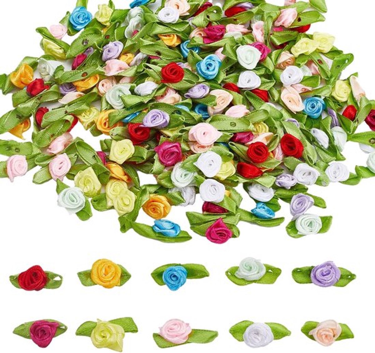Mini Lint Rozen - Kunstmatige Bloemen - 200 Stuks - Versieringen voor Ambachten - 10 Kleuren - Geschikt voor Bruiloft en Naaien
