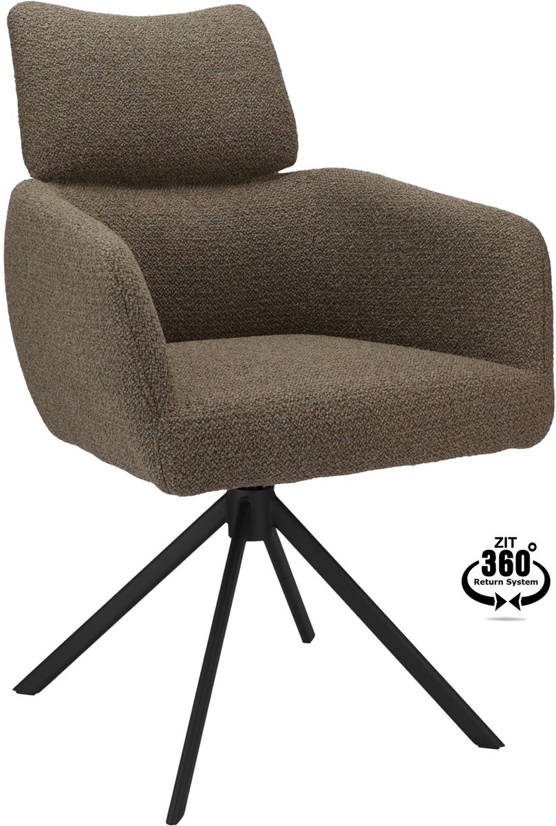 Icon Living - Armstoel Lina Stof Rhythm Brown Leg Black 360° Return-system