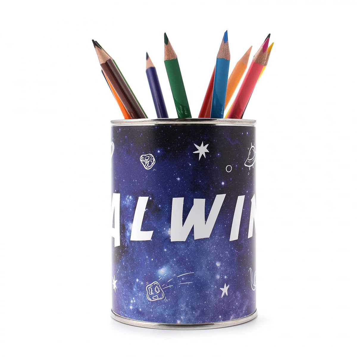Dailygoods - Gepersonaliseerde pennenbeker Weltall met naam - bureau organizer voor jongens