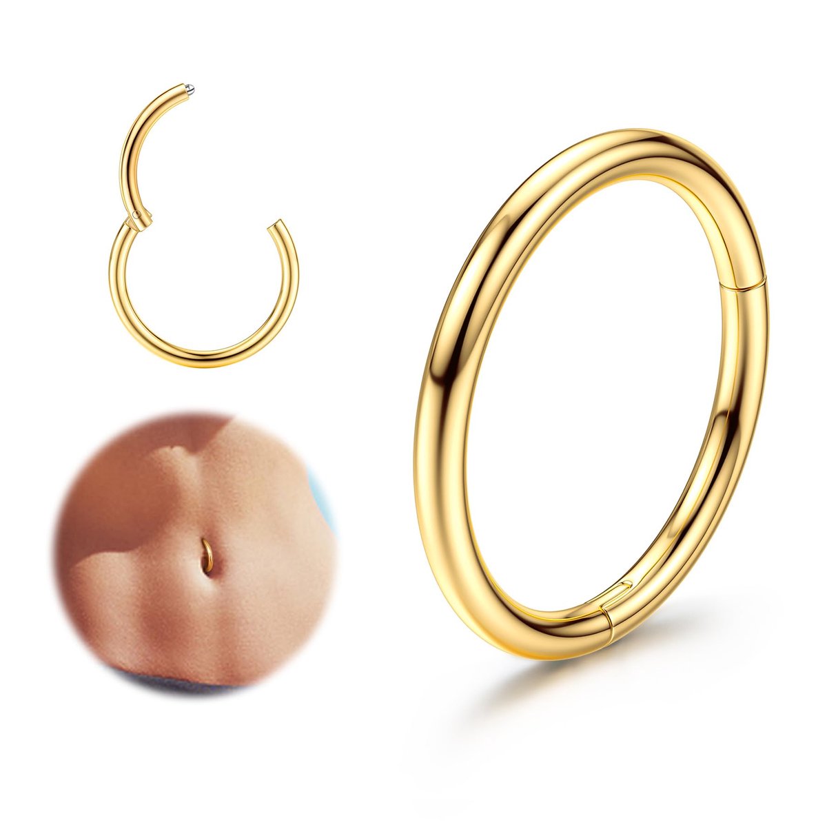 Dailygoods- Navelring Scharnierende Ring - Buikpiercing - Cubic Zirconia - Antislip - Glanzend - 100 dagen garantie