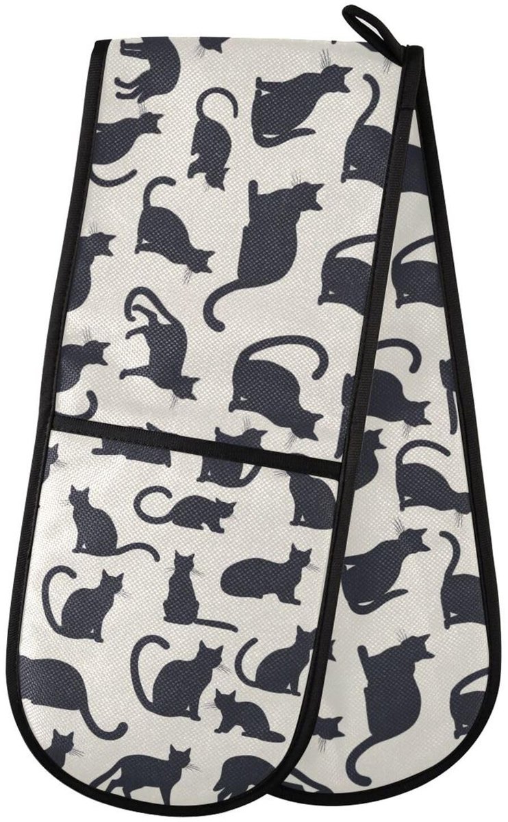 Dailygoods - Dubbele Ovenhandschoenen met Kat Design - Hittebestendig en Gewatteerd