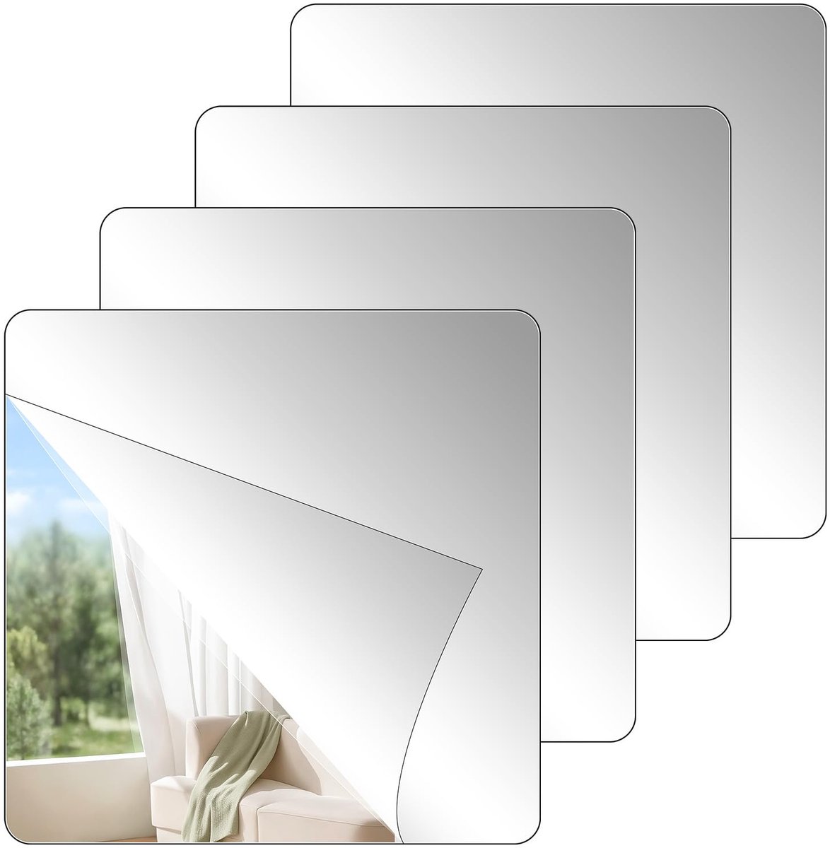 Dailygoods- Spiegelfolie Hoogwaardige Reflectie - Zelfklevende Folie - Acryl - 4 Stuks - Flexibele Spiegelstickers - 15 x 15 cm