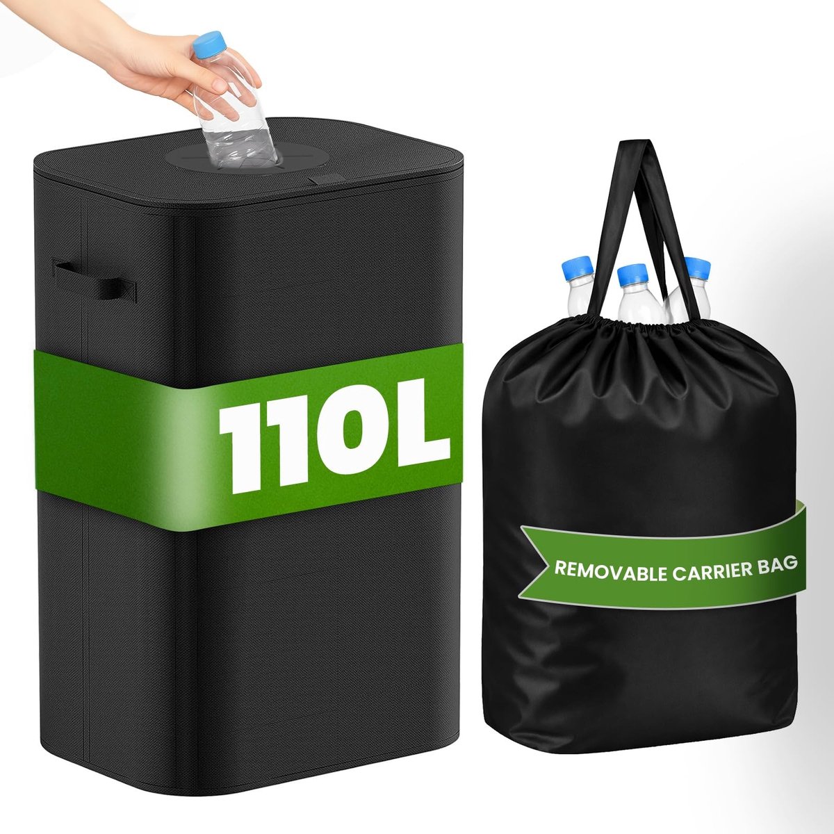 Dailygoods- Flessenverzamelaar 110L - Opvouwbare Recyclingcontainer - Afvalscheidingsbak - Organizer voor Flessen/Blikjes - Wasbare Binnenzak - Ruimtebesparend