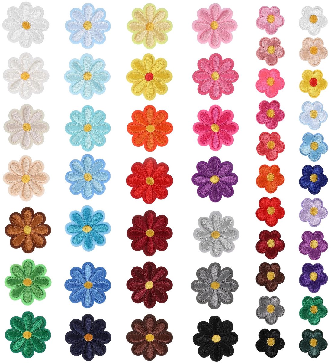 Dailygoods- Strijkpatches 50 Stuks - Bloemenpatches - Opstrijkpatches - Textielaccessoires - Madeliefjes - Duurzaam Materiaal - Textielpatches
