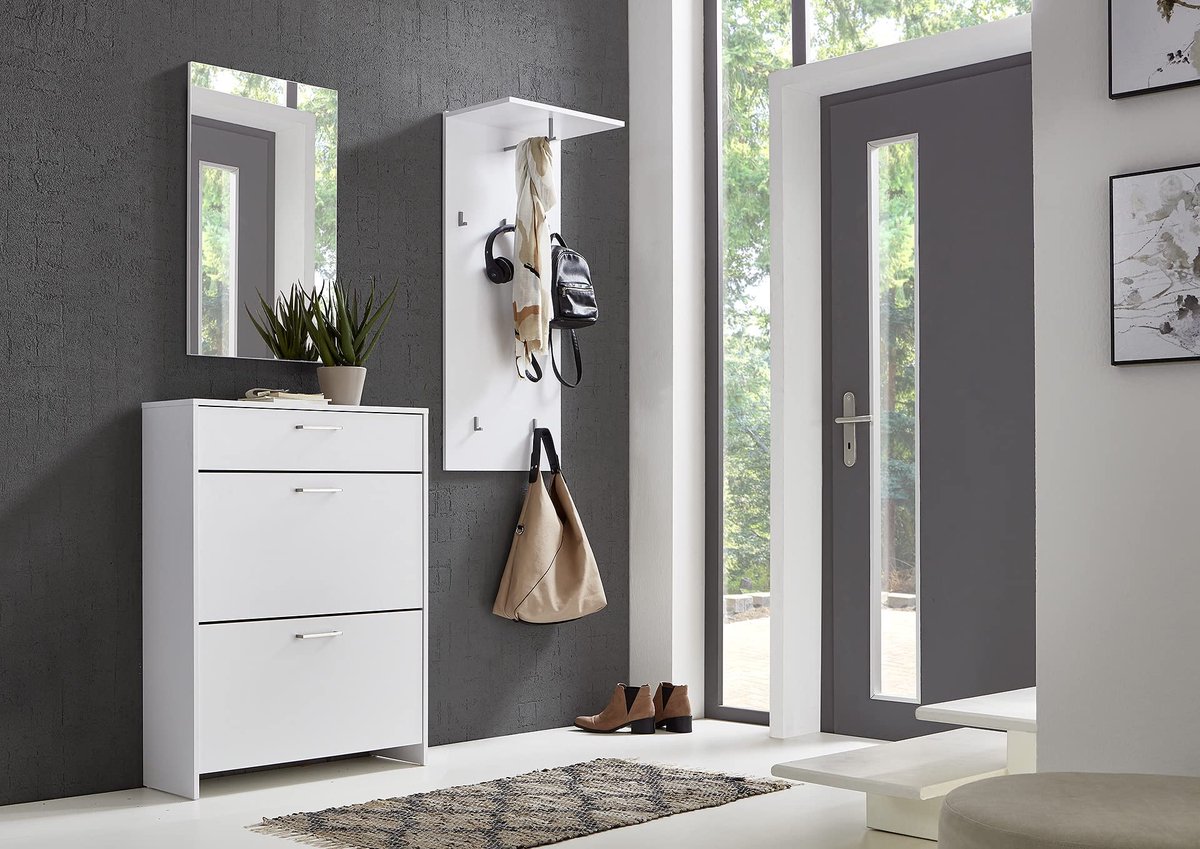 Dailygoods - Garderobeset Shoe Rekken Milaan met spiegel en wandpaneel