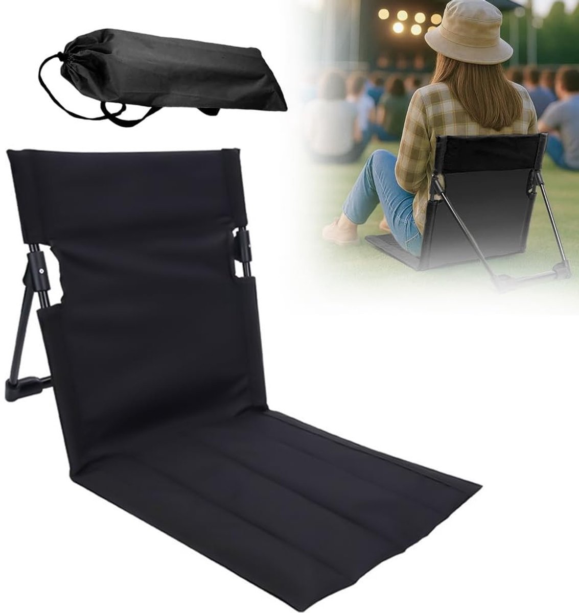 Dailygoods - Strandmat met Rugleuning - Lichtgewicht Opvouwbare Strandstoel Crème