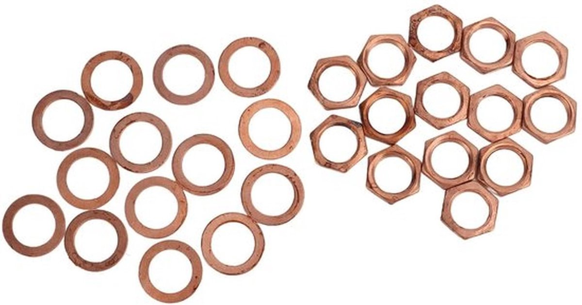 Metaalwasplaat - M9-moeren-set - Eenvoudig te vervangen - Rood koper - Multifunctioneel - Geschikt voor elektrische gitaar - 14 moeren en ringen