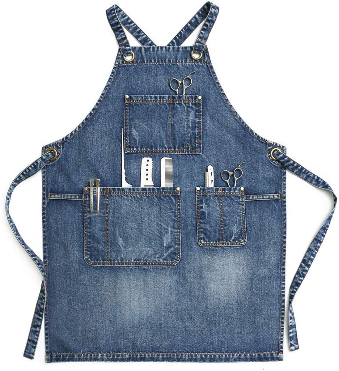 Dailygoods - Unisex Jeans Schort - Blauw Denim voor Hairstylisten met Handige Zakjes