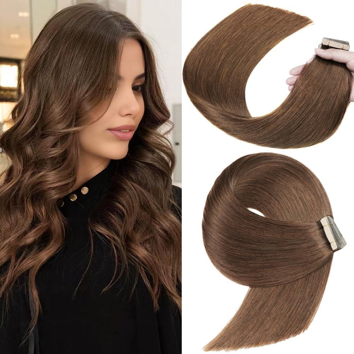 Dailygoods - Tape Haarextensions Echte Haar 20 Stuks 50 cm Chocoladebruin