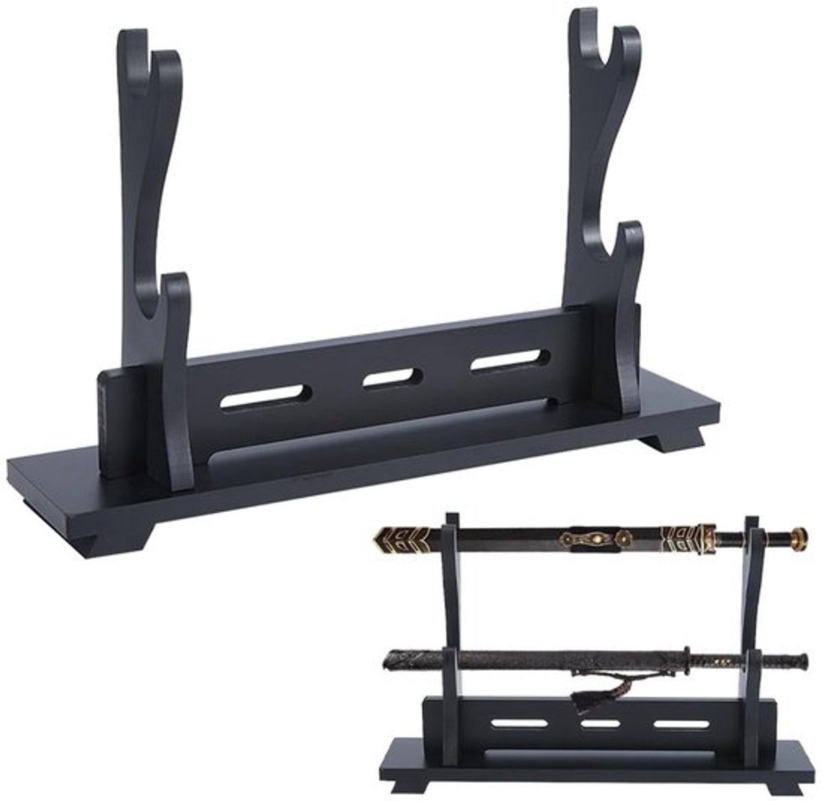 Zwaardstandaard Dubbellaags Design - Houten Zwaardhouder - Zwaarddisplay - Decoratie - Voor Verzamelaars - 39,1 x 8,9 x 24,5 cm