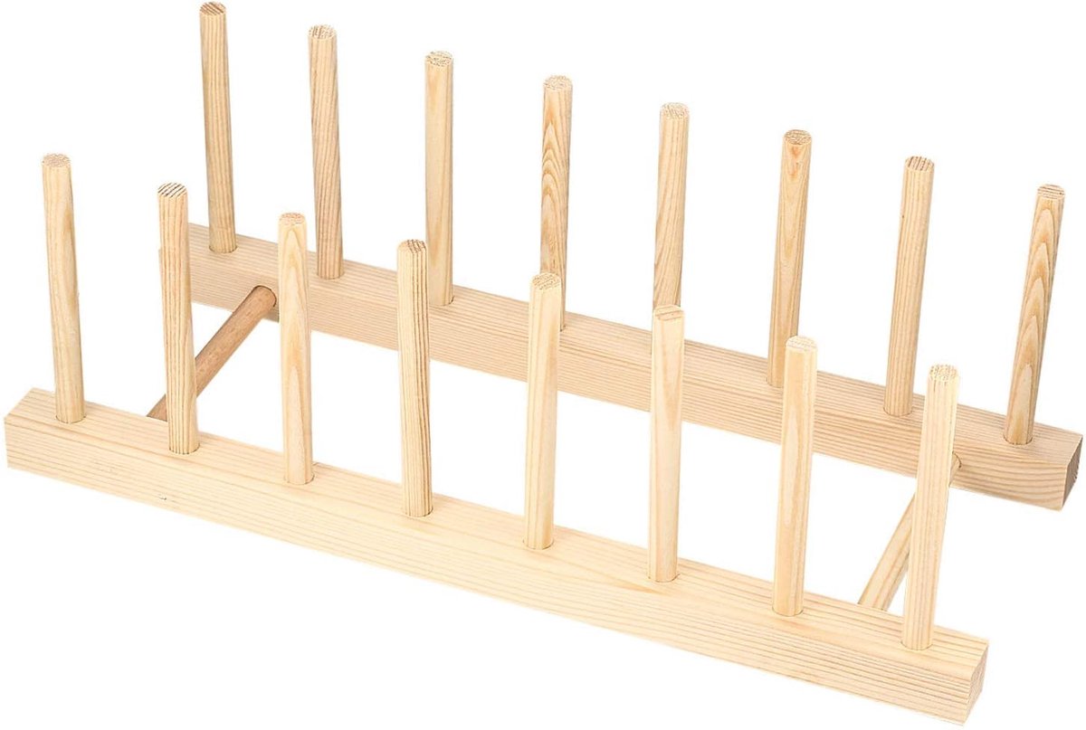 Dailygoods - Houten Bordenrek van Dennenhout voor Serviesgoed en Afdruiprek