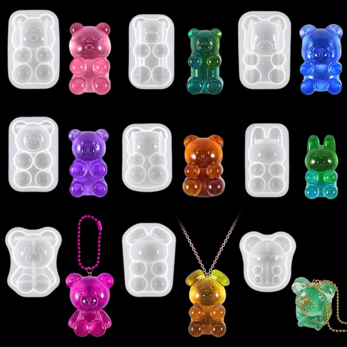 Dailygoods - 9 Delen Sleutelhanger Silicone Mallen voor Dieren - Bear, Rabbit en Mouse