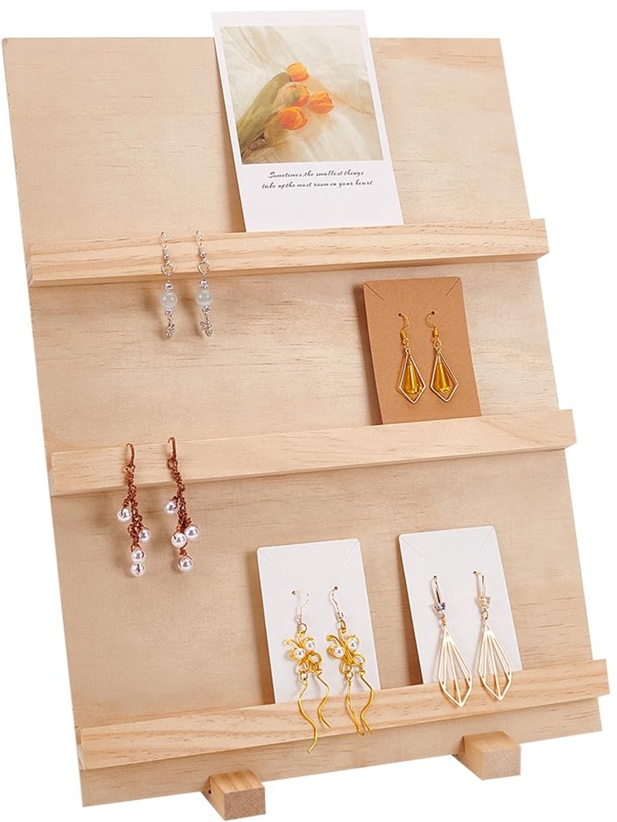 Dailygoods - Houten Oorbellenhouder met 3 Niveaus - Sieradenstandaard voor Oorbellen
